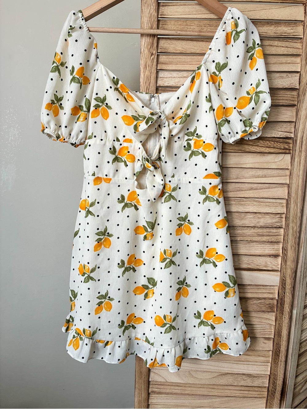 City Studio Lemon Polka Dot Cottagecore Puff Sleeve Mini Dress White Yellow 11